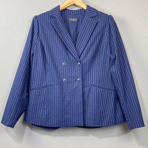 Lane Bryant Blazer Sz 20 Navy Pinstripe Double‎ Breasted Office Siren Structured - Picture 1 of 15